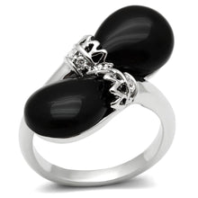 Load image into Gallery viewer, 3W195 - Rhodium Brass Ring with Semi-Precious Onyx in Jet