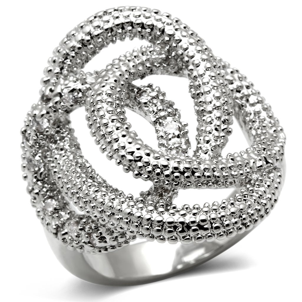3W196 - Rhodium Brass Ring with AAA Grade CZ  in Clear