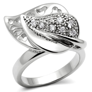 3W200 - Rhodium Brass Ring with AAA Grade CZ  in Clear