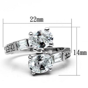 3W203 - Rhodium Brass Ring with AAA Grade CZ  in Clear