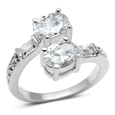 3W203 - Rhodium Brass Ring with AAA Grade CZ  in Clear