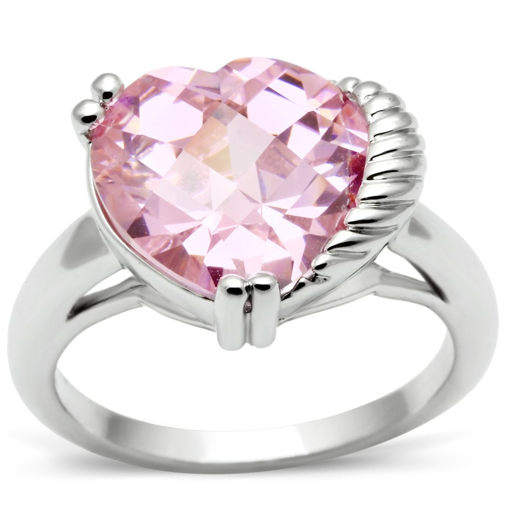 3W206 - Rhodium Brass Ring with AAA Grade CZ  in Rose