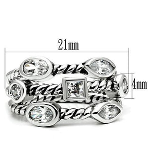 3W212 - Rhodium Brass Ring with AAA Grade CZ  in Clear