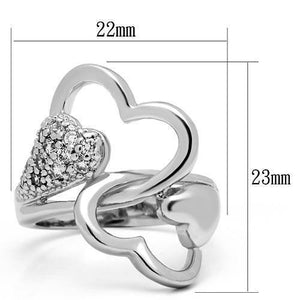 3W213 - Rhodium Brass Ring with AAA Grade CZ  in Clear