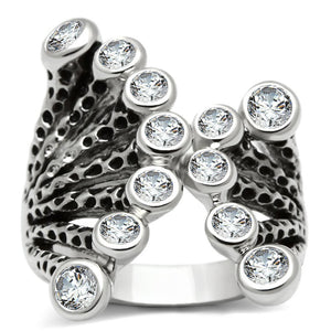 3W218 - Rhodium Brass Ring with AAA Grade CZ  in Clear