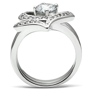 3W220 - Rhodium Brass Ring with AAA Grade CZ  in Clear