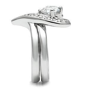 3W220 - Rhodium Brass Ring with AAA Grade CZ  in Clear