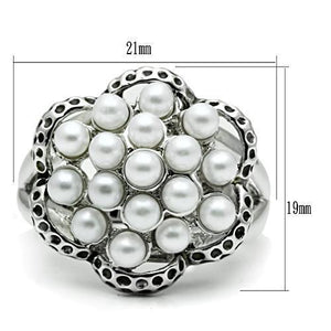 3W232 - Rhodium Brass Ring with Synthetic Pearl in White