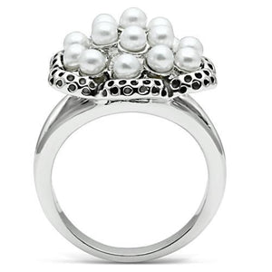 3W232 - Rhodium Brass Ring with Synthetic Pearl in White