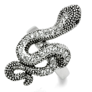 3W236 - Rhodium Brass Ring with Top Grade Crystal  in Jet