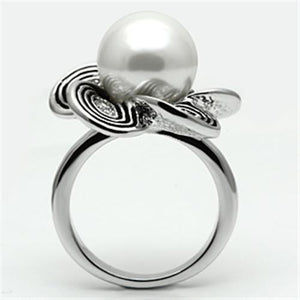 3W240 - Rhodium Brass Ring with Synthetic Pearl in White