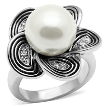 Load image into Gallery viewer, 3W240 - Rhodium Brass Ring with Synthetic Pearl in White