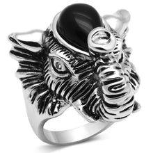 Load image into Gallery viewer, 3W241 - Rhodium Brass Ring with Synthetic Onyx in Jet