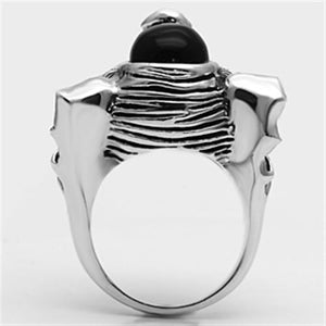 3W241 - Rhodium Brass Ring with Synthetic Onyx in Jet