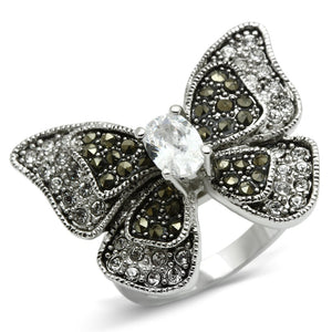 3W246 - Rhodium Brass Ring with AAA Grade CZ  in Clear