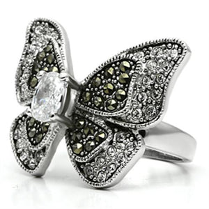 3W246 - Rhodium Brass Ring with AAA Grade CZ  in Clear