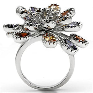 3W251 - Rhodium Brass Ring with AAA Grade CZ  in Multi Color