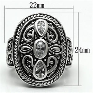 3W252 - Rhodium Brass Ring with AAA Grade CZ  in Clear