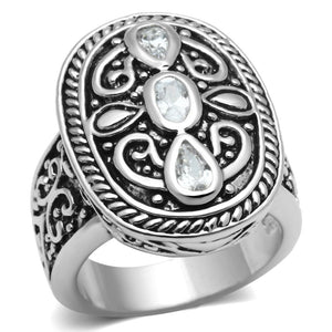 3W252 - Rhodium Brass Ring with AAA Grade CZ  in Clear