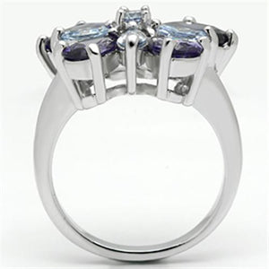 3W254 - Rhodium Brass Ring with AAA Grade CZ  in Multi Color