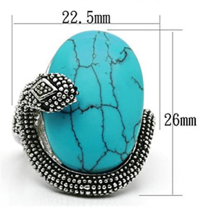 3W255 - Rhodium Brass Ring with Synthetic Turquoise in Sea Blue