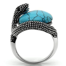 Load image into Gallery viewer, 3W255 - Rhodium Brass Ring with Synthetic Turquoise in Sea Blue