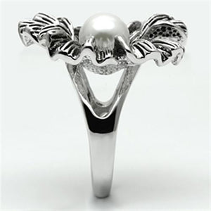 3W259 - Rhodium Brass Ring with Synthetic Pearl in White