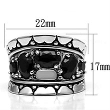 Load image into Gallery viewer, 3W262 - Rhodium Brass Ring with AAA Grade CZ  in Black Diamond