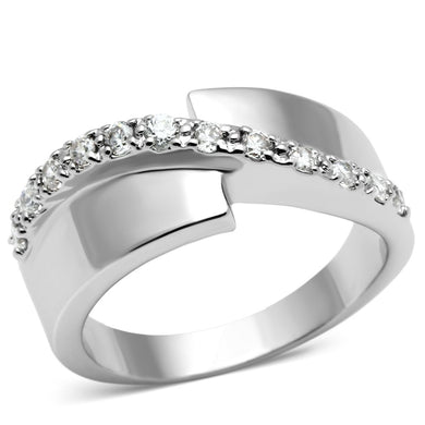 3W267 - Rhodium Brass Ring with AAA Grade CZ  in Clear
