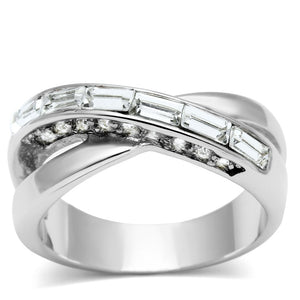 3W269 - Rhodium Brass Ring with Top Grade Crystal  in Clear