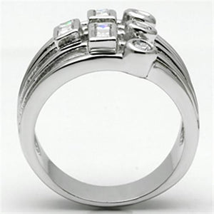 3W271 - Rhodium Brass Ring with AAA Grade CZ  in Clear