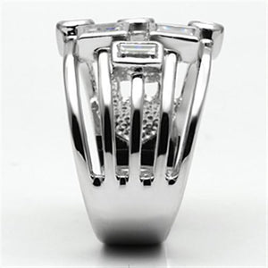 3W271 - Rhodium Brass Ring with AAA Grade CZ  in Clear