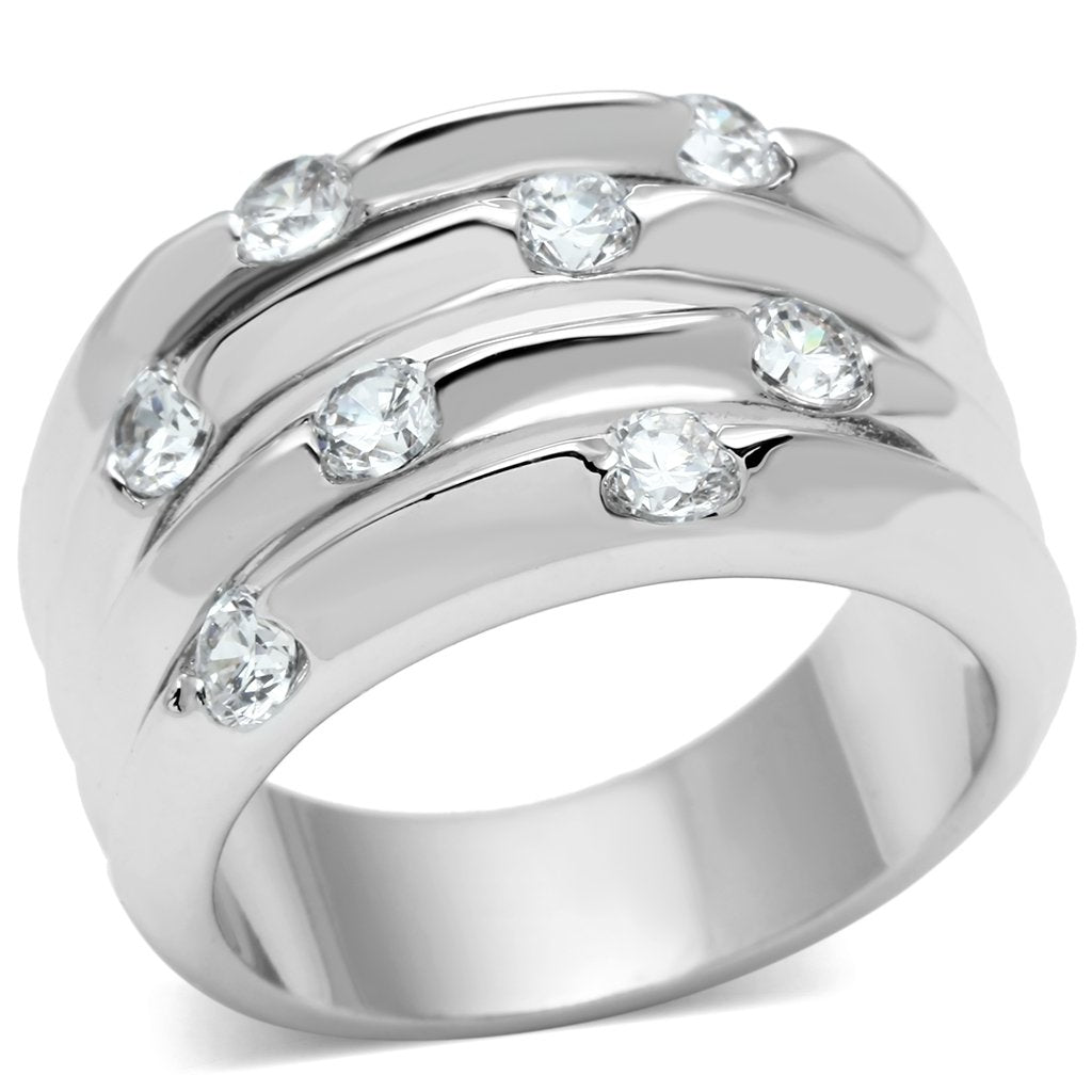 3W275 - Rhodium Brass Ring with AAA Grade CZ  in Clear