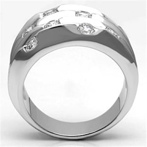 3W275 - Rhodium Brass Ring with AAA Grade CZ  in Clear