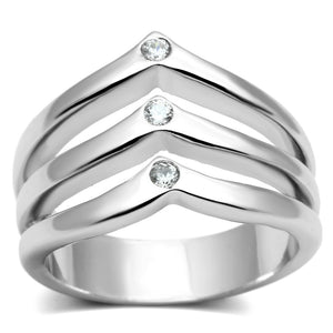 3W276 - Rhodium Brass Ring with AAA Grade CZ  in Clear