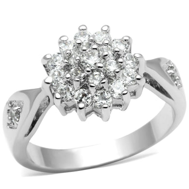 3W278 - Rhodium Brass Ring with AAA Grade CZ  in Clear