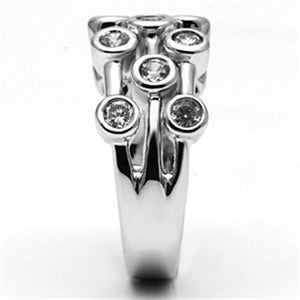 3W280 - Rhodium Brass Ring with AAA Grade CZ  in Clear