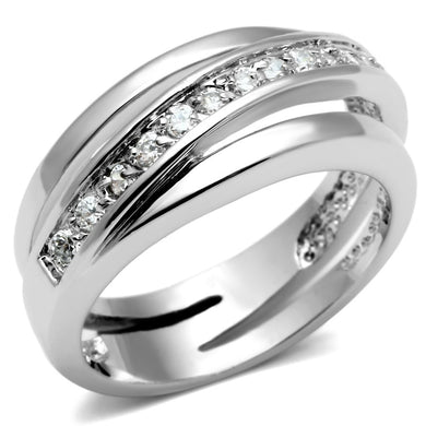 3W284 - Rhodium Brass Ring with AAA Grade CZ  in Clear