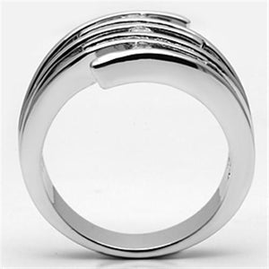 3W285 - Rhodium Brass Ring with AAA Grade CZ  in Clear