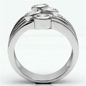 3W286 - Rhodium Brass Ring with AAA Grade CZ  in Clear