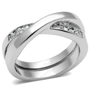 3W287 - Rhodium Brass Ring with AAA Grade CZ  in Clear
