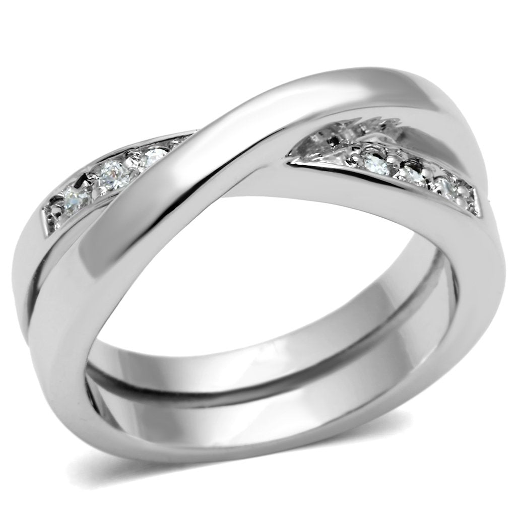 3W287 - Rhodium Brass Ring with AAA Grade CZ  in Clear