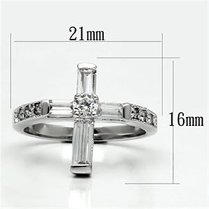 3W288 - Rhodium Brass Ring with AAA Grade CZ  in Clear