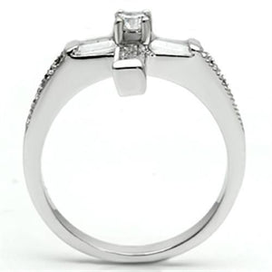 3W288 - Rhodium Brass Ring with AAA Grade CZ  in Clear