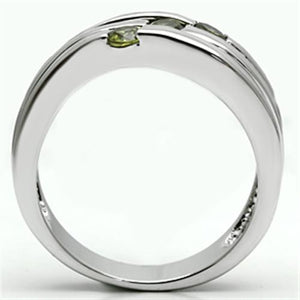 3W289 - Rhodium Brass Ring with AAA Grade CZ  in Olivine color