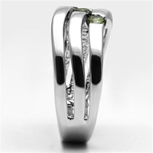 3W289 - Rhodium Brass Ring with AAA Grade CZ  in Olivine color