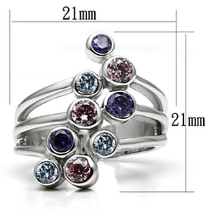 Lorna Cocktail Ring - Rhodium Brass, AAA CZ , Multi Color - 3W290
