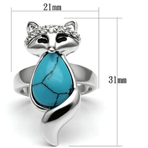 3W295 - Rhodium Brass Ring with Synthetic Turquoise in Sea Blue