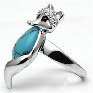 3W295 - Rhodium Brass Ring with Synthetic Turquoise in Sea Blue