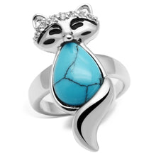 Load image into Gallery viewer, 3W295 - Rhodium Brass Ring with Synthetic Turquoise in Sea Blue